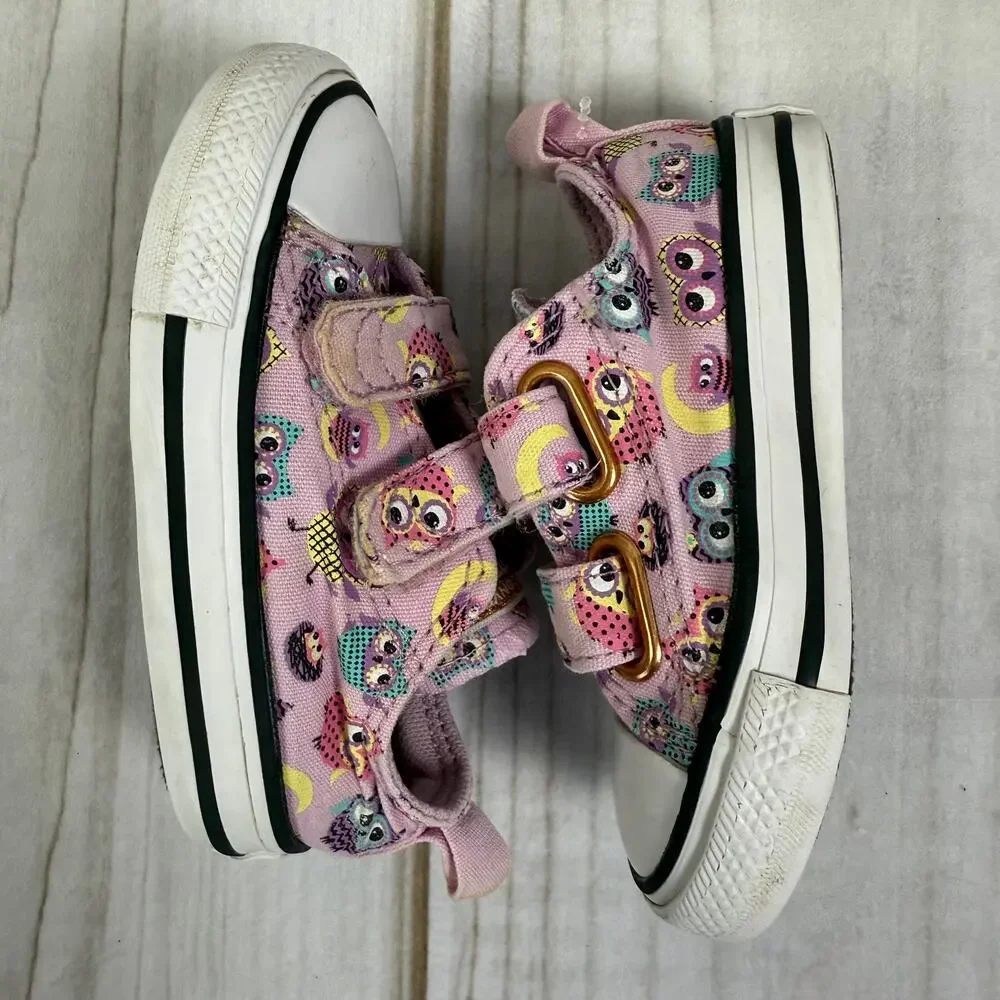 Kids Converse All Star Pink Owl Print‎ Velcro Sneakers Toddler Size 5
